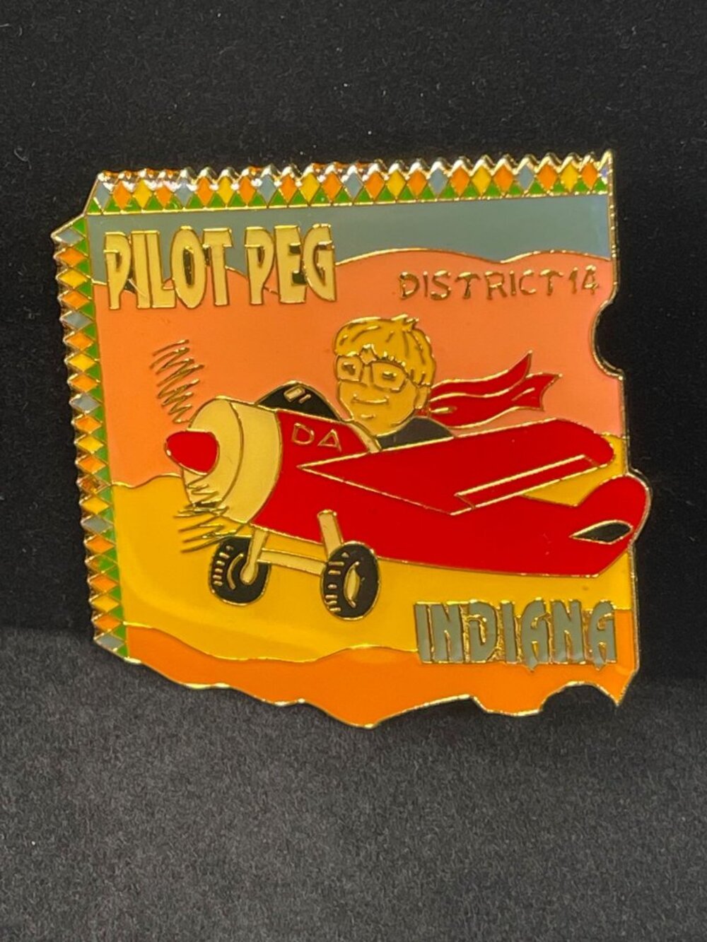 Pilot Peg District 14 Indiana Enamel Lapel Pin With Airplane Design